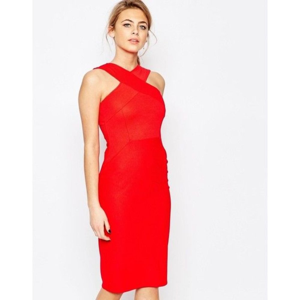Red cross front Bodycon dress